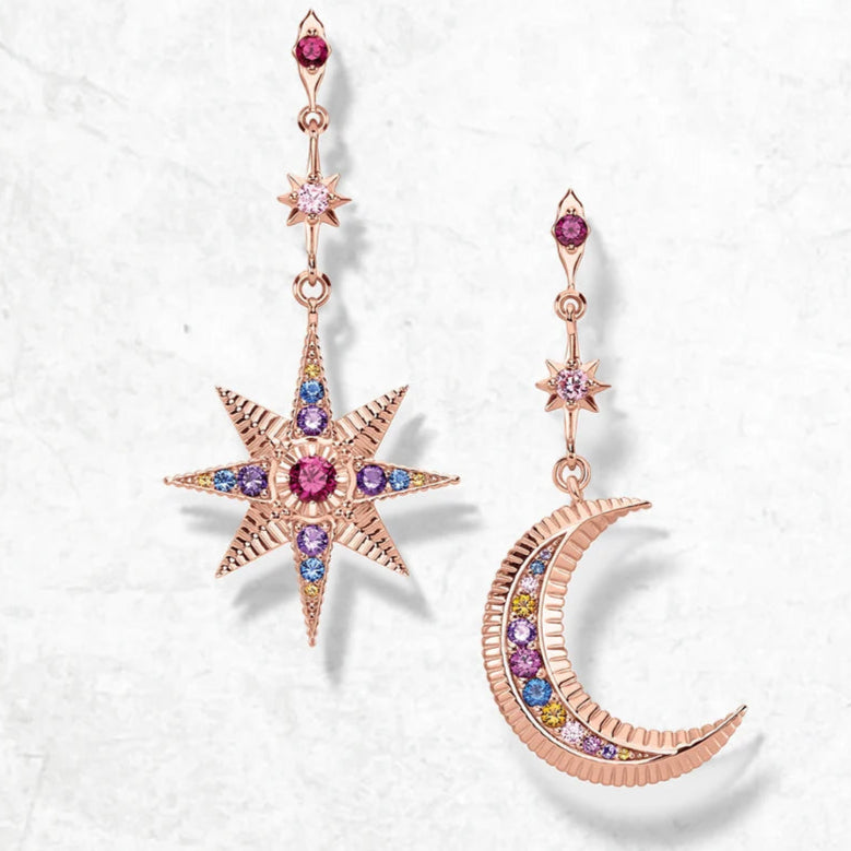 Rose Gold Star and Moon Hoop Earrings