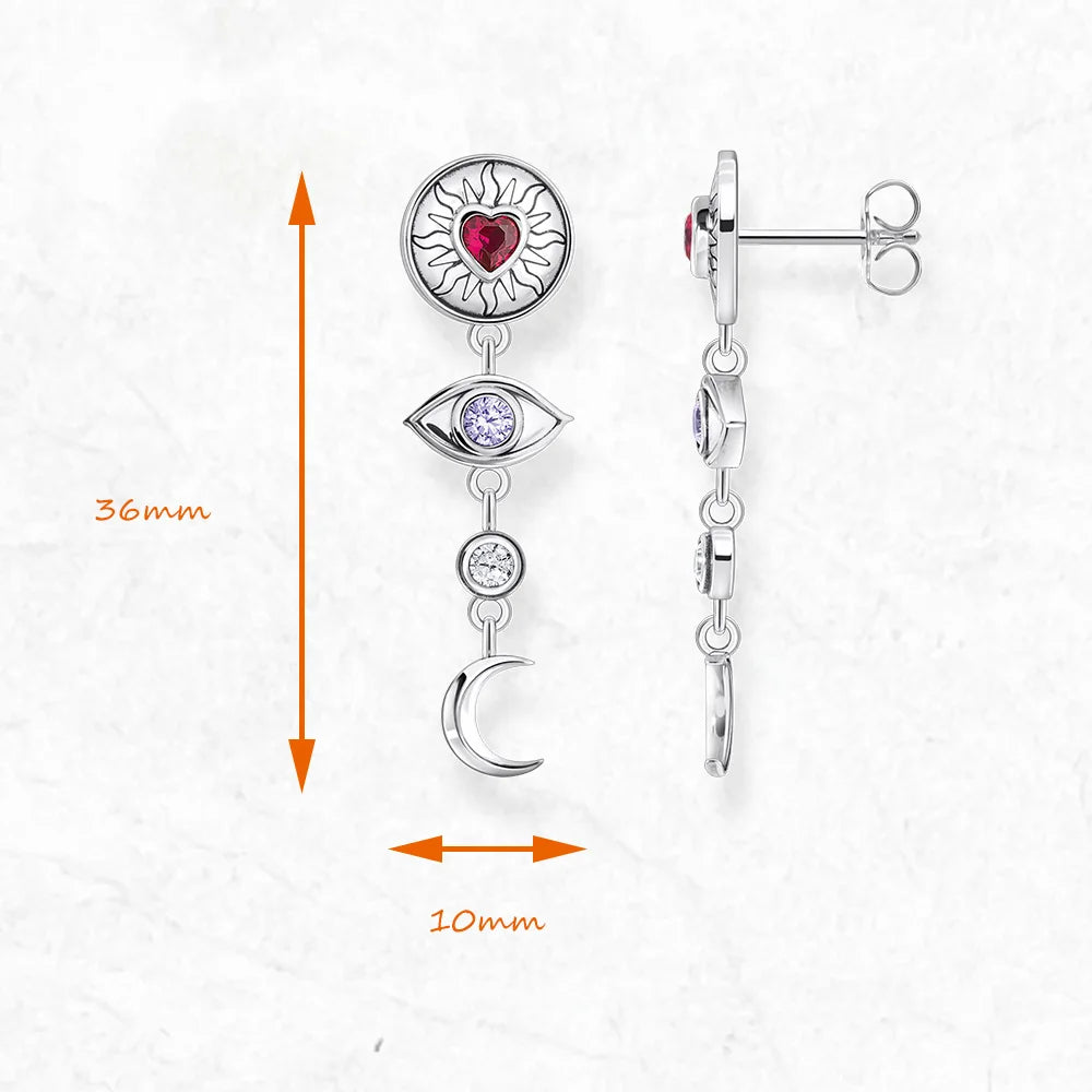 Silver Cosmic Talisman Drop Earrings