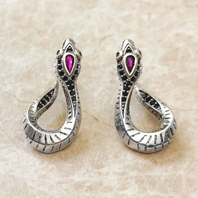 Silver Snake Hoop Earrings